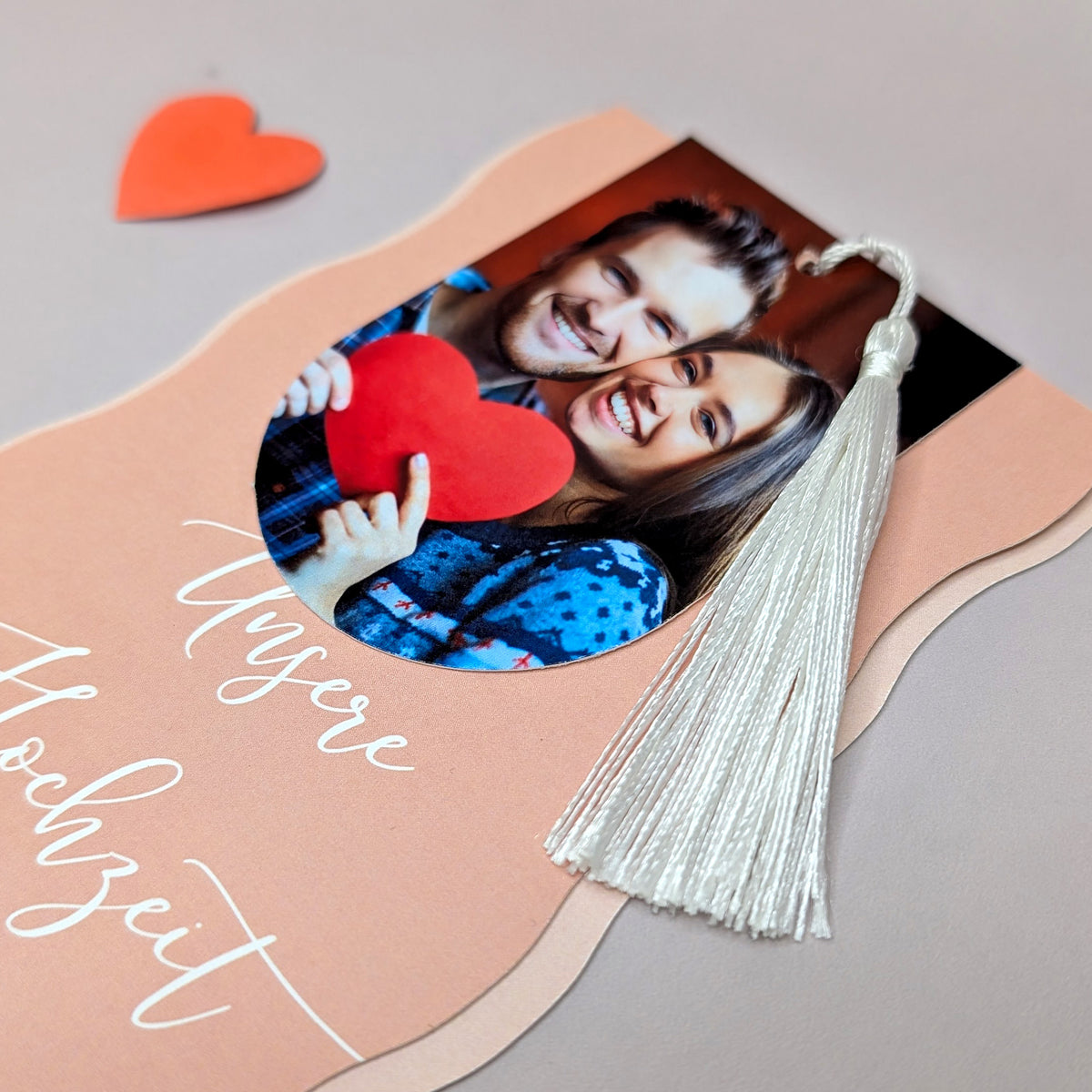 Hochzeitseinladung - Kartentrio mit Wellenrand - Foto-Detail