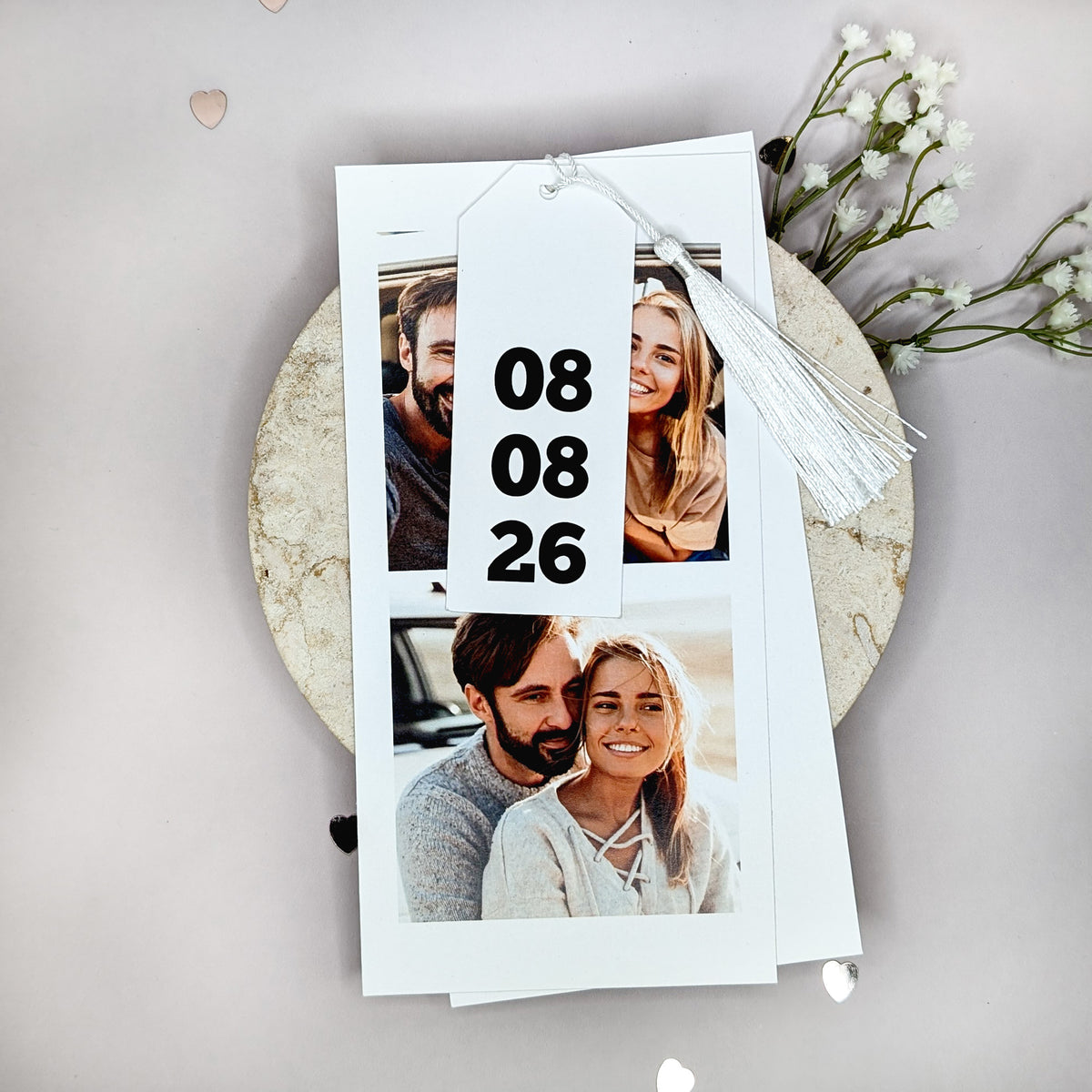 Hochzeitseinladung - modernes Kartentrio mit weißer Kordel und Umschlag