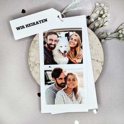 Hochzeitseinladung - modernes Kartentrio mit weißer Kordel