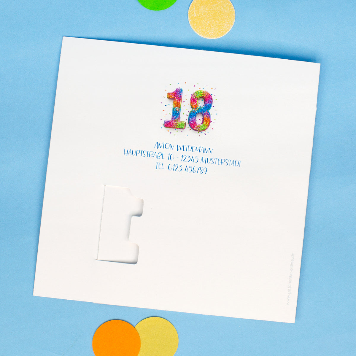 Personalisierte Einladungskarte zum 18. Geburtstag mit Foto & Konfetti-Zahl | Klappkarte mit Umschlag