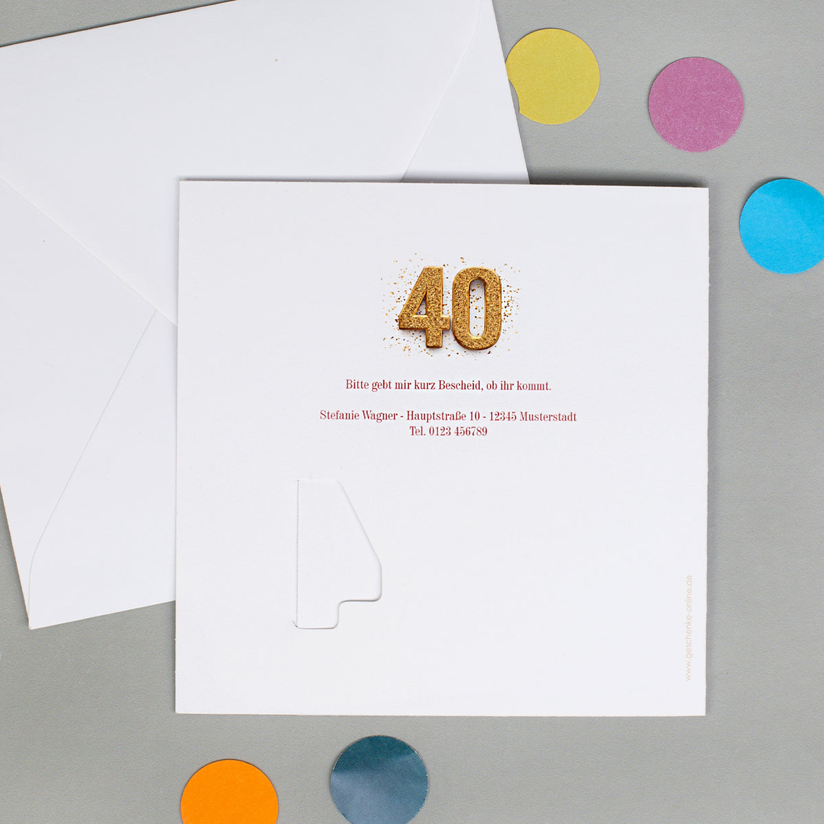 Einladungskarte 40 Geburtstag mit Umschlag Set Gesamtansicht