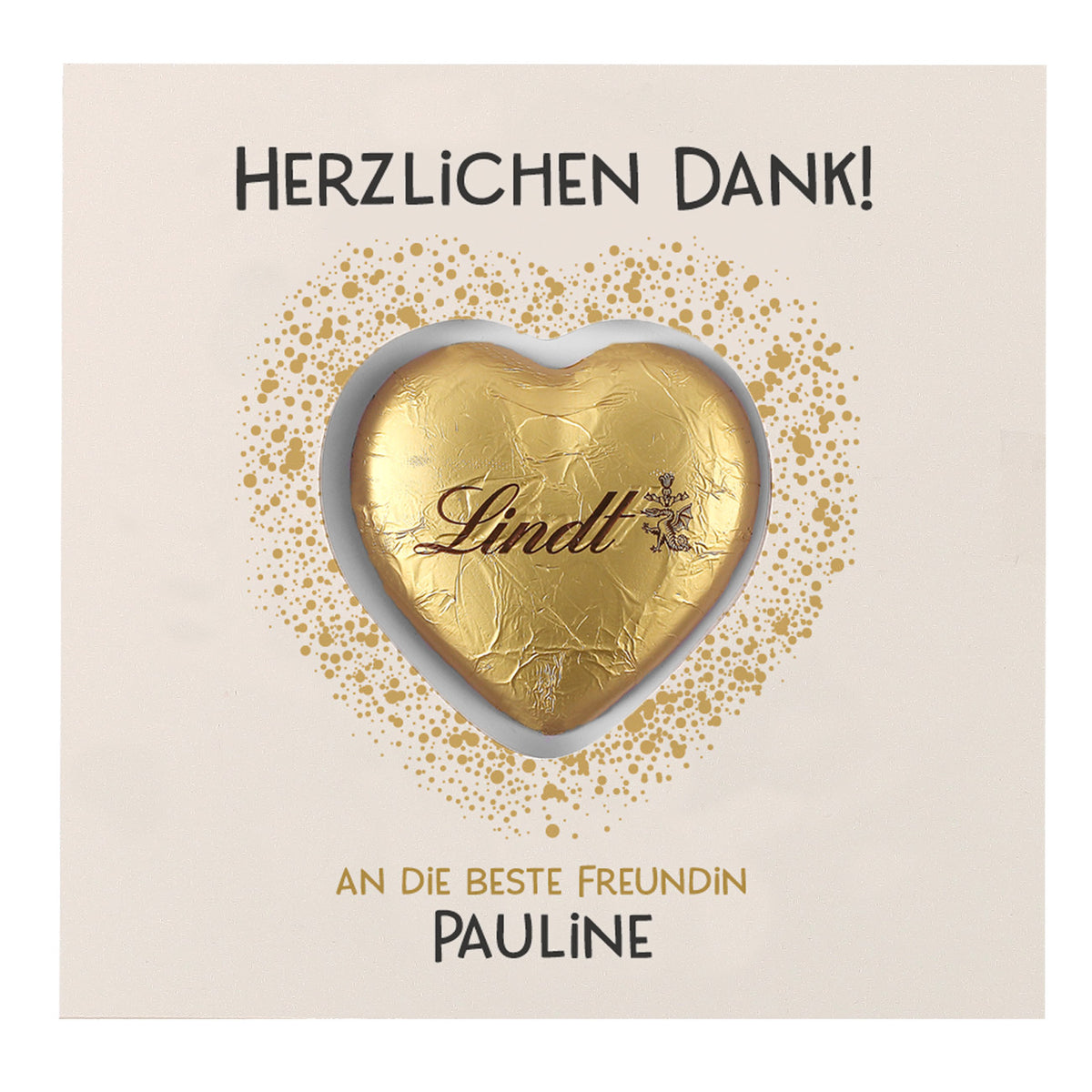 Herzlichen Dank - Karte mit Lindt Schokoherz und Ihrem Wunschtext