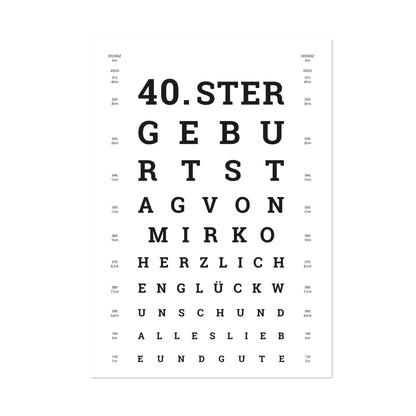 Witzige große Klappkarte in A4 mit Sehtest Motiv und Pesonaliiserung