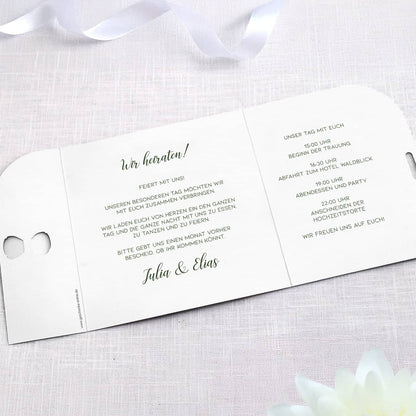 Einladungskarte zur Hochzeit mit Schleifensverschluss - Innenseite