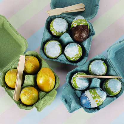 "Frohe Ostern" Schokoeier mit Wunschname & buntem Oster-Motiv | 4 Löffeleier