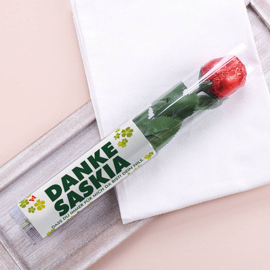 Danke - Schokorose mit Name und Wunschtext personalisiert