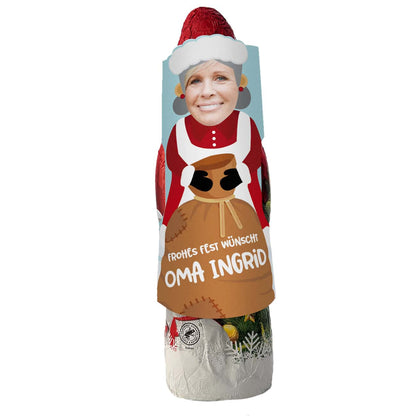 Schokoladen-Weihnachtsfrau mit Ihrem Foto und Text