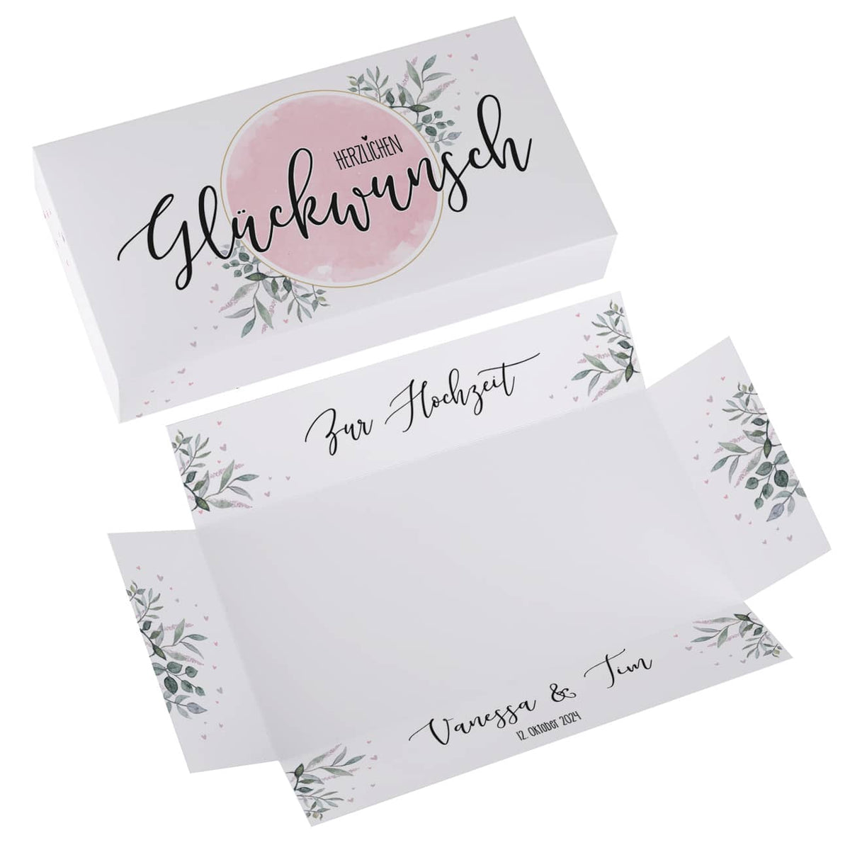 Verpackung für Geldgeschenke Hochzeit Namen 
