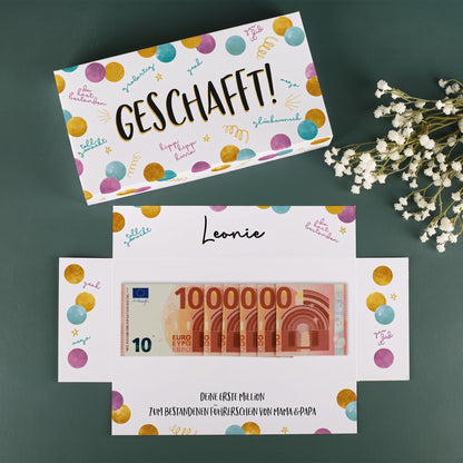 Geschafft! - Überraschungsbox für Geldgeschenke zum Führerschein