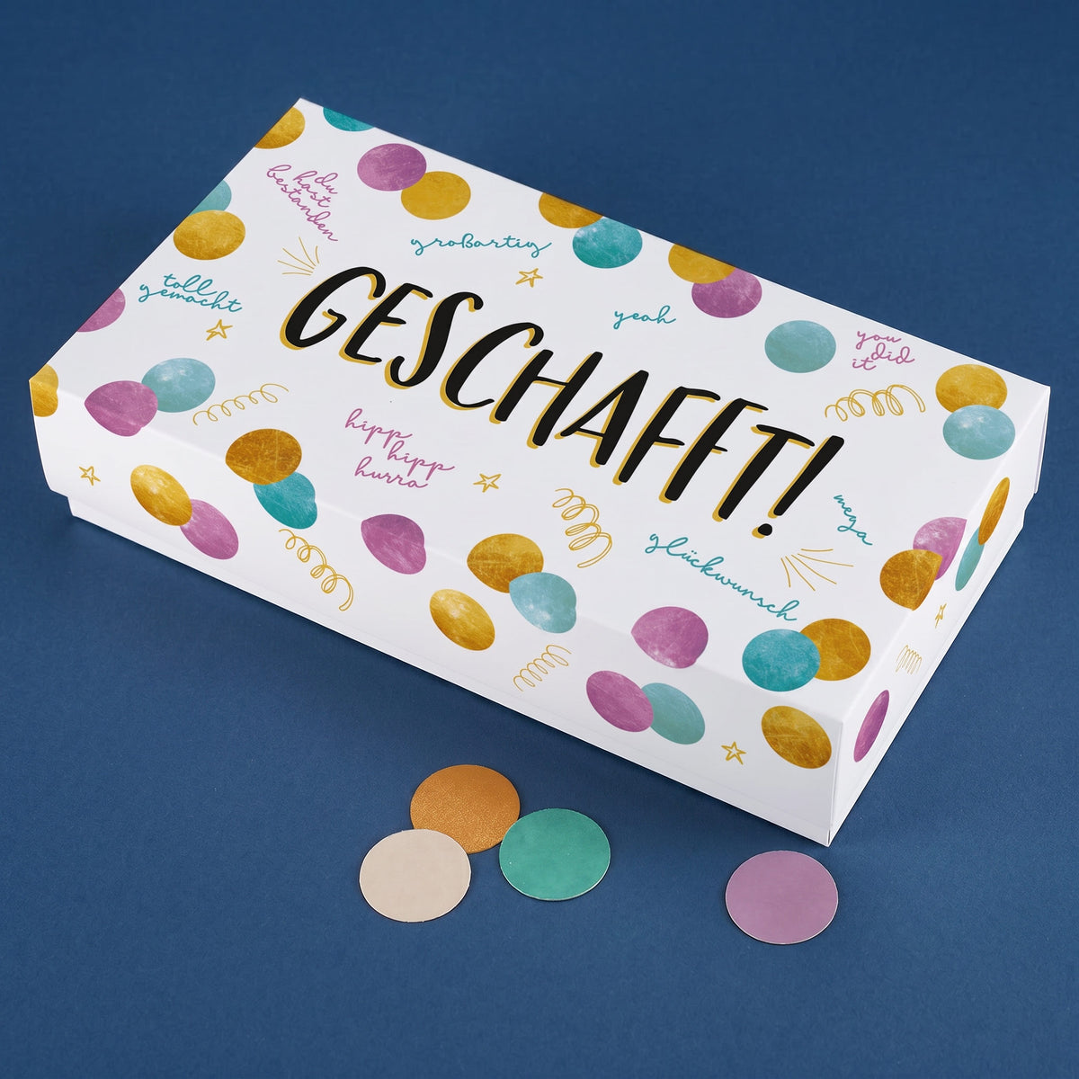 Geschafft! - Überraschungsbox für Geldgeschenke zur bestandenen Prüfung
