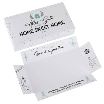 Geldgeschenk Home Sweet Home -  Explosionsbox mit Namen und Text