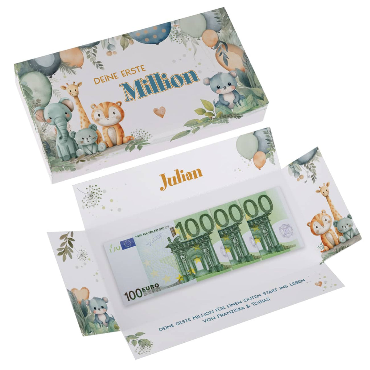 Deine erste Million - Überraschungsbox für Geldgeschenke zu Geburt, Taufe, Geburtstag