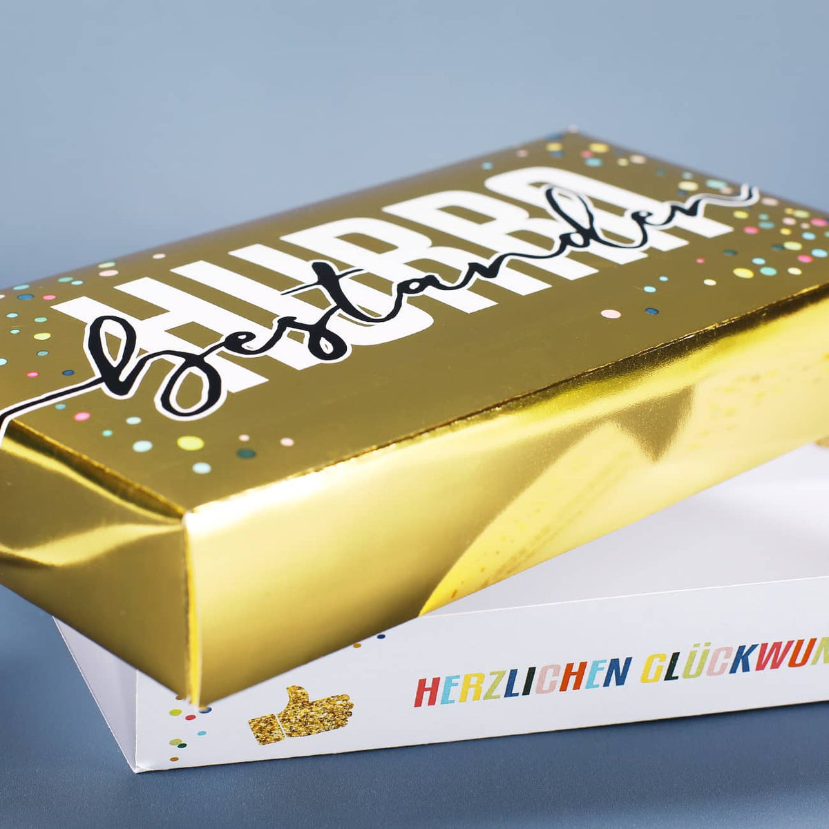 HURRA bestanden! - Goldbox für Geldgeschenke zum abgeschlossenen Studium