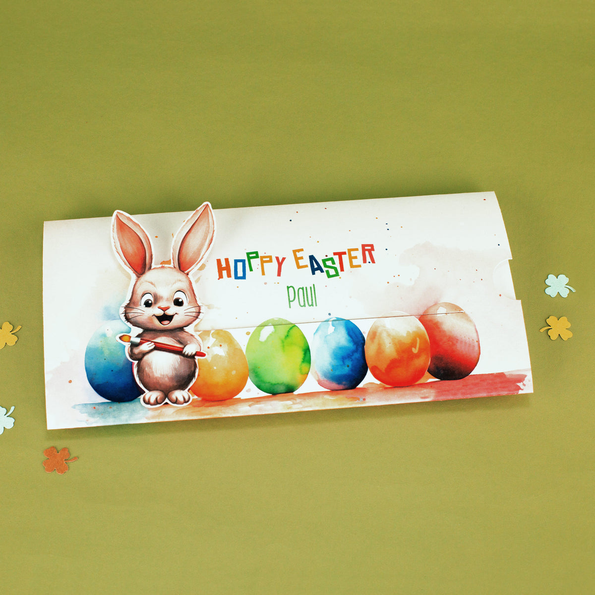 Geldgeschenk zu Ostern - Ziehkarte mit niedlichem Hasen und Ihrem Text
