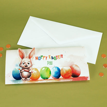Geldgeschenk zu Ostern - Ziehkarte mit niedlichem Hasen und Ihrem Text