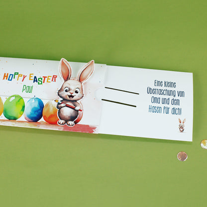 Geldgeschenk zu Ostern - Ziehkarte mit niedlichem Hasen und Ihrem Text