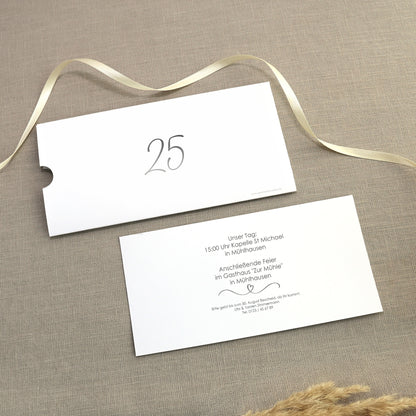 Hochzeitseinladung - Ziehkarte mit zwei Fotos zur Silberhochzeit mit Wunschdaten