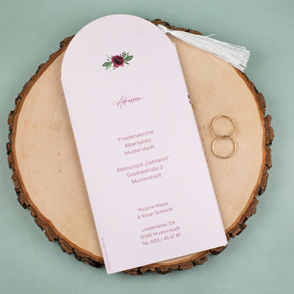 Rückseite der Hochzeitseinladung Ziehkarte mit Adressfeld und Platz für Empfängerangaben