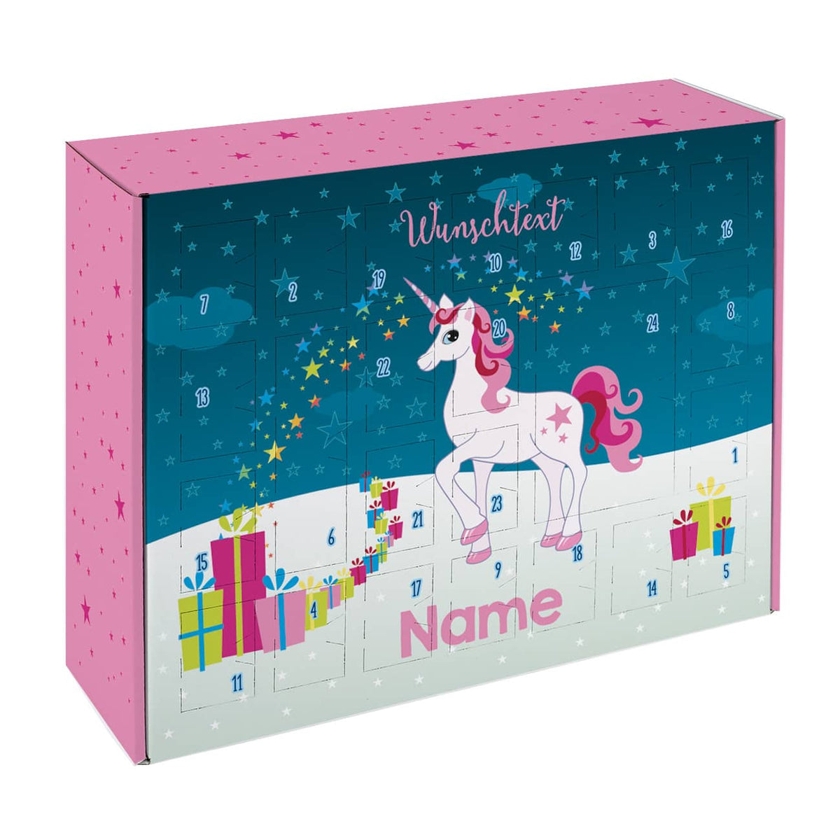 Einhorn - Adventskalender mit Name und Wunschtext