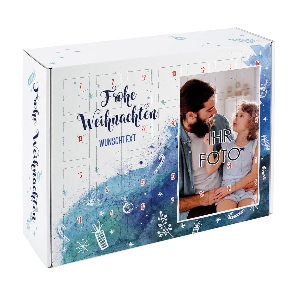 Adventskalender in Watercolor-Optik mit Foto und Wunschtext