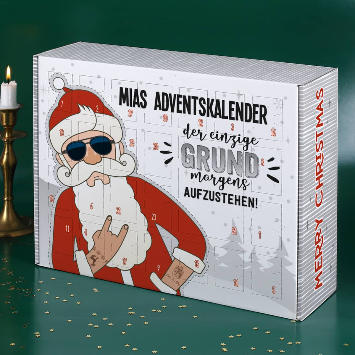 DIY Adventskalender mit coolem Weihnachtsmann und Wunschtext