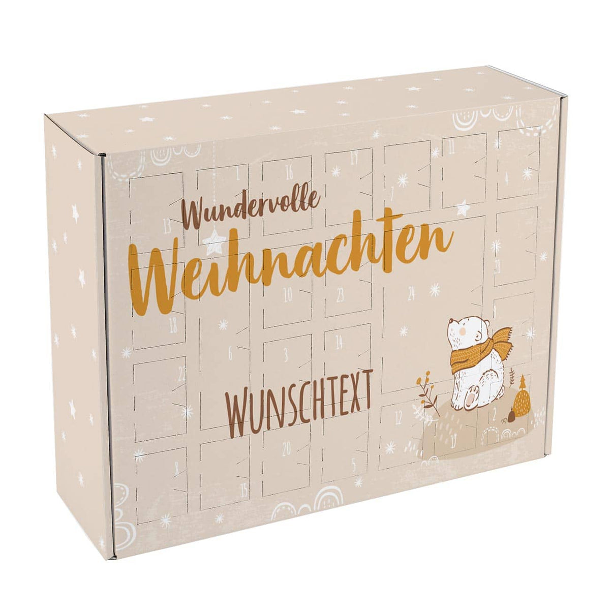 Wundervolle Weihnachten Adventskalender mit Eisbär und Wunschtext bedruckt