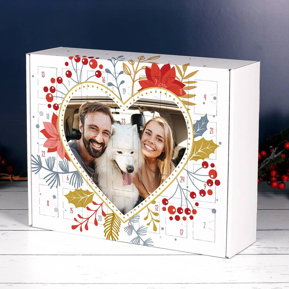 Adventskalender zum Selberfüllenmit Foto in Herzform als Motiv