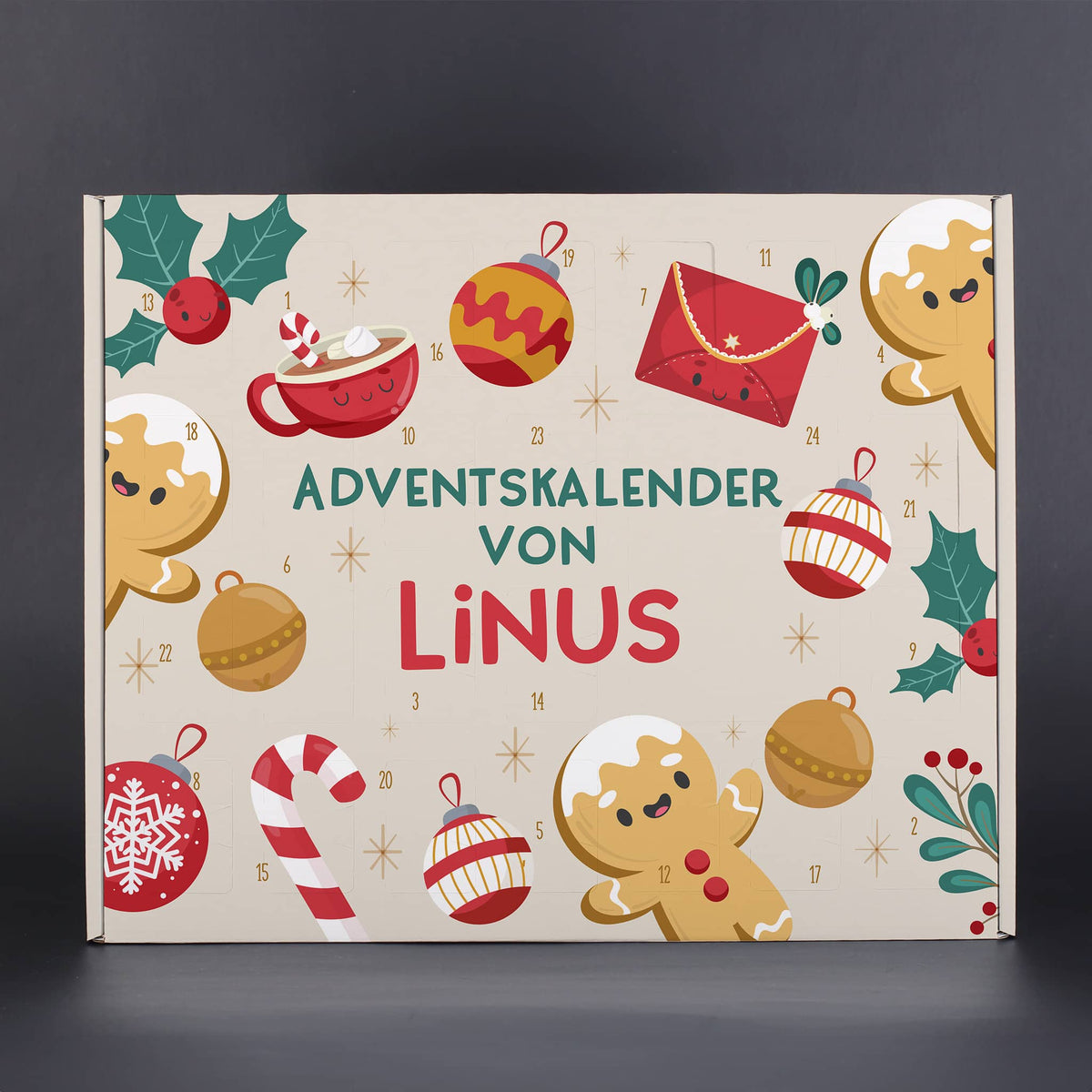 Adventskalender mit personalisiertem Lebkuchen-Motiv