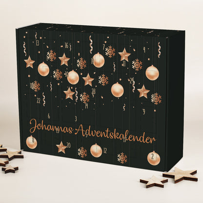 DIY Adventskalender zum selbst Befüllen mit roségoldenem Weihnachtsschmuck