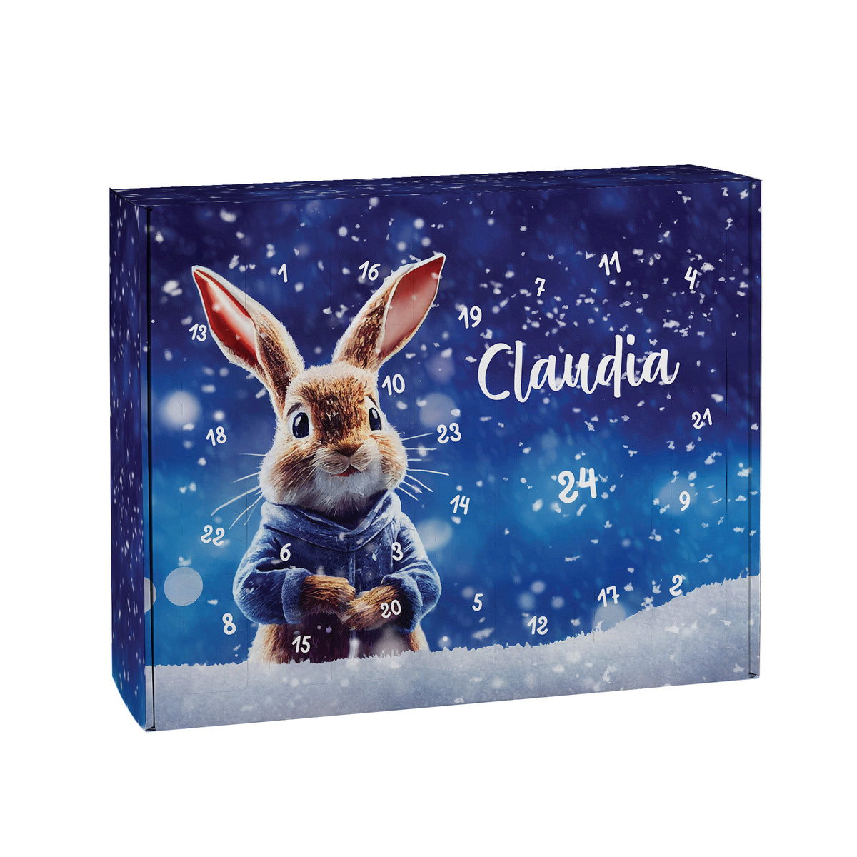 Personalisierter Weihnachtskalender mit Name Claudia, Hase und 24 Türchen zum Befüllen