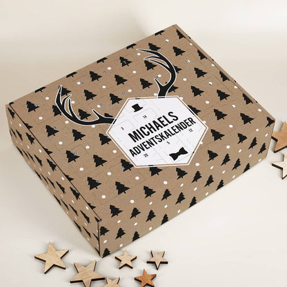 Adventskalender zum Befüllen mit Hirschgeweih und Ihrem Wunschnamen