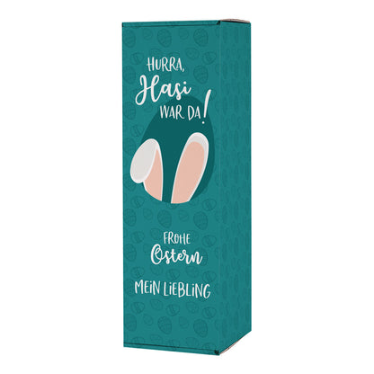 Mit Aufschrift "Hasi war da" und "Frohe Ostern" als Druck, ergänzt mit Text nach Wunsch