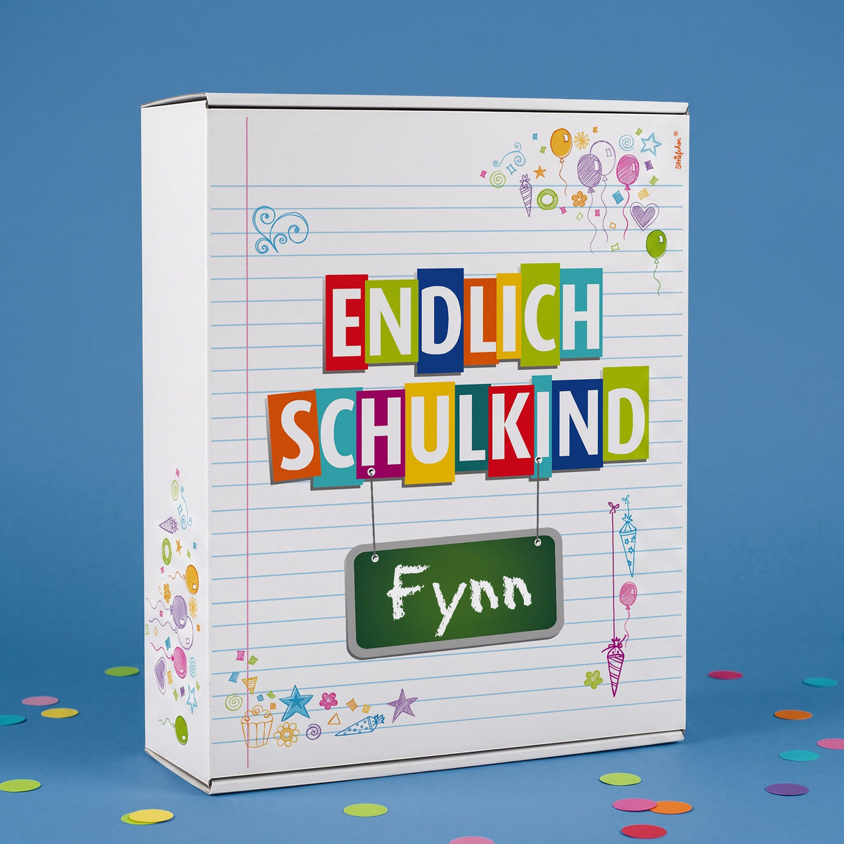 XL Geschenkkarton zur Einschulung - Endlich Schulkind mit Wunschnamen