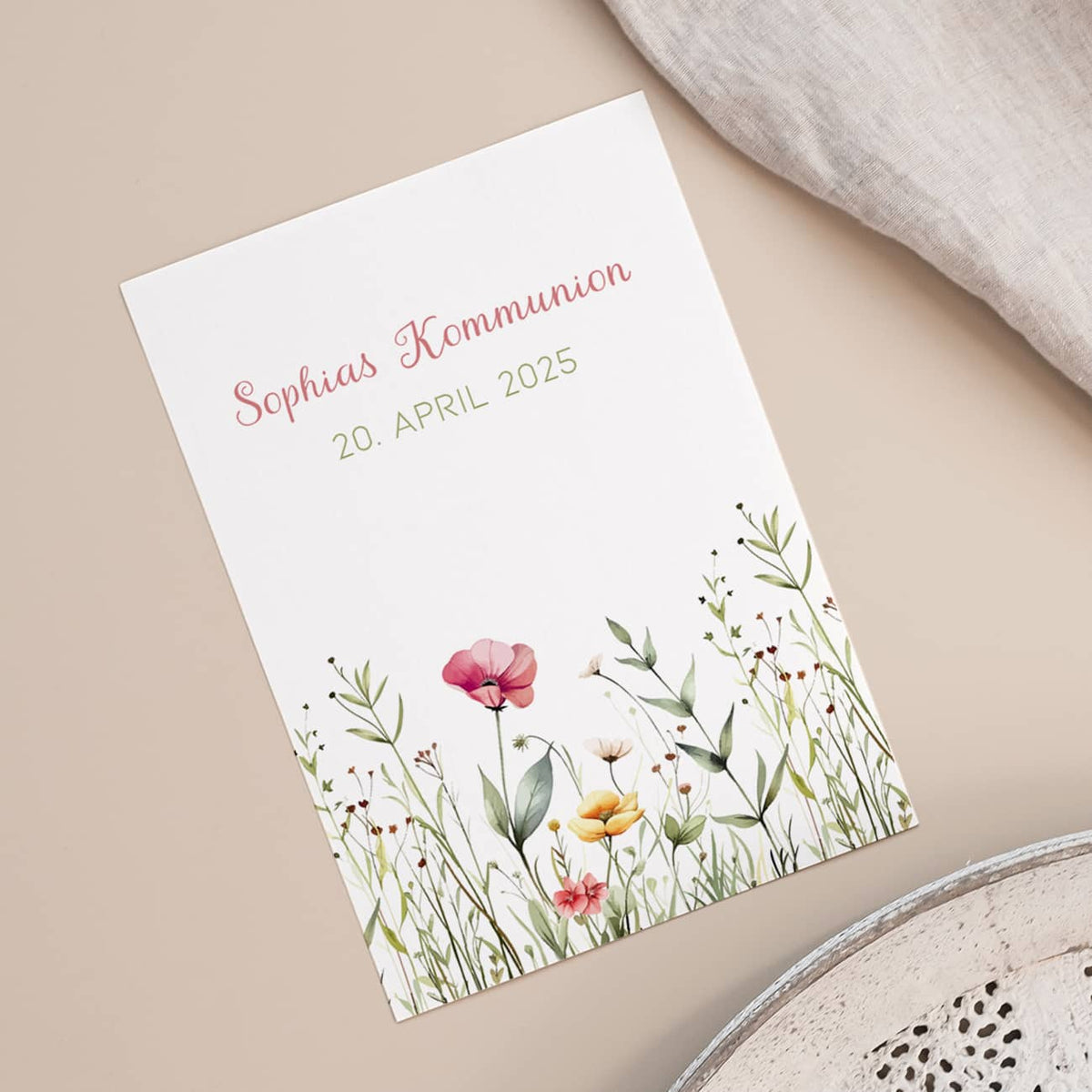 Einladungskarte - Wildblumen-Motiv - zur Kommunion 