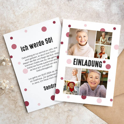 Besondere Geburtstagseinladung mit 6 Fotos & Text personalisiert