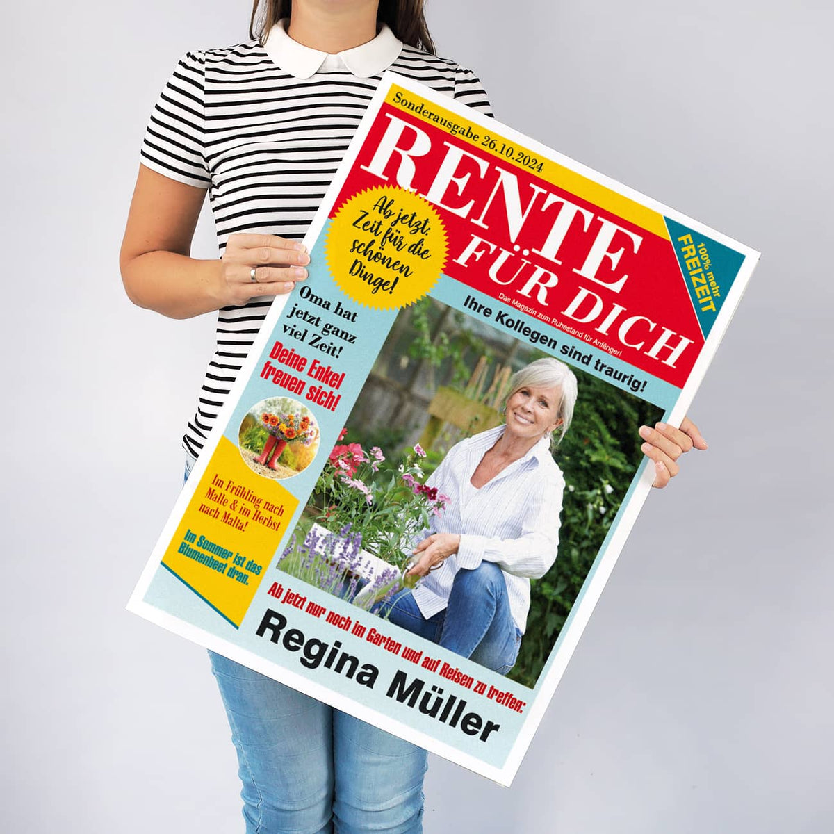 XXL Klappkarte in Zeitungsform mit Name zur Rente