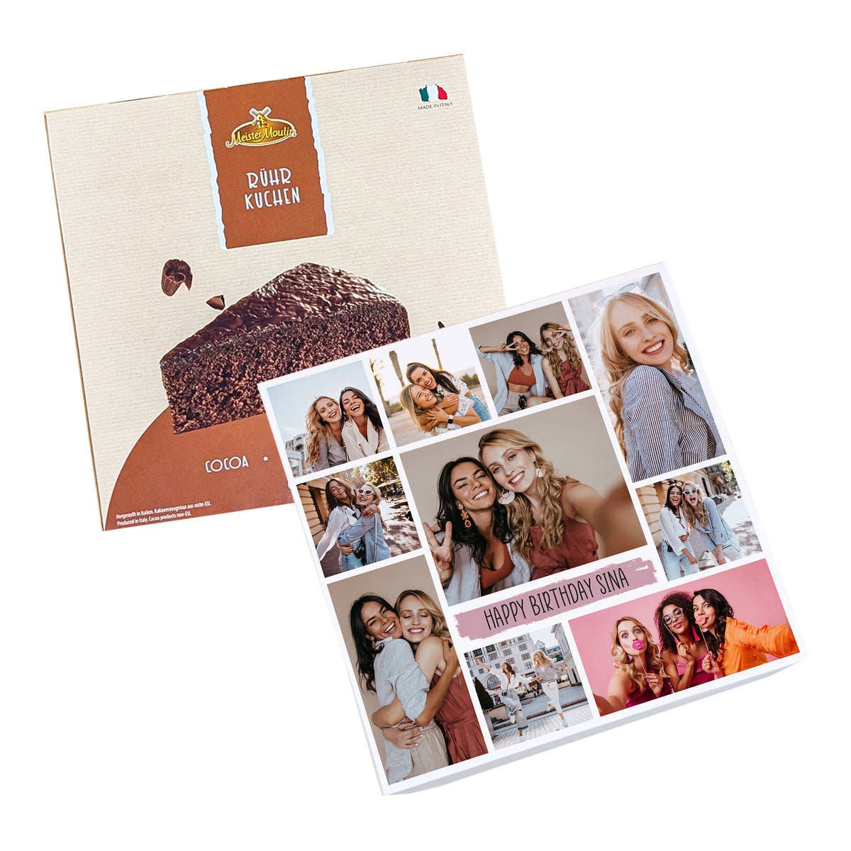 Freigestelltes Produktbild der Schoko Kuchenverpackung – individuell bedruckt mit Fotos
