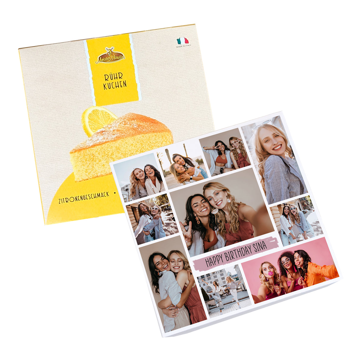 Freigestelltes Produktbild der Zitronen Kuchenverpackung – individuell bedruckt mit Fotos