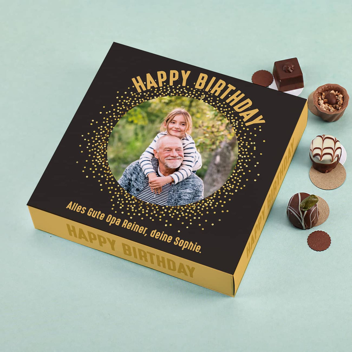 Lindt Pralinen zum Geburtstag mit Foto und Text personalisiert