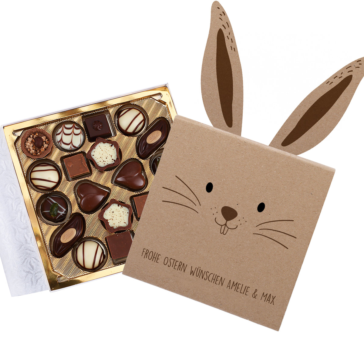 Lindt-Pralinen in niedlicher Hasen-Banderole