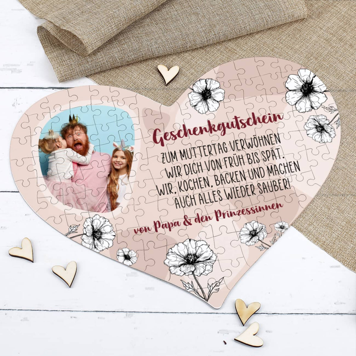 Gutschein-Puzzle in Herzform zum Muttertag