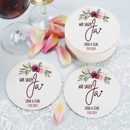 Bierdeckel als Hochzeitsdekoration mit personalisiertem Druck