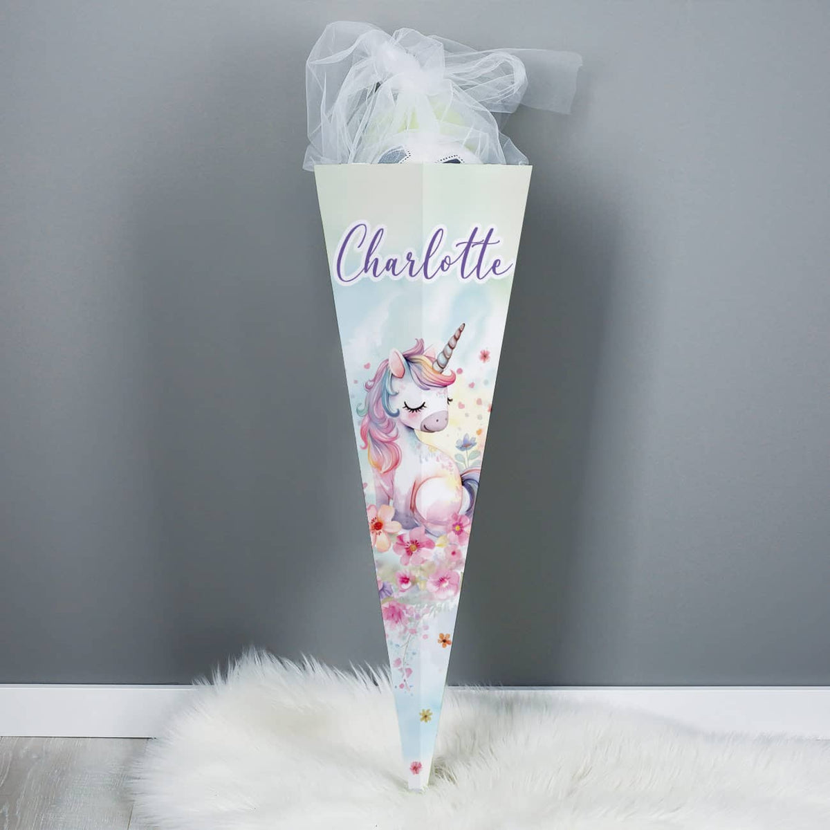 Einhorn - Schultüte mit Blumen