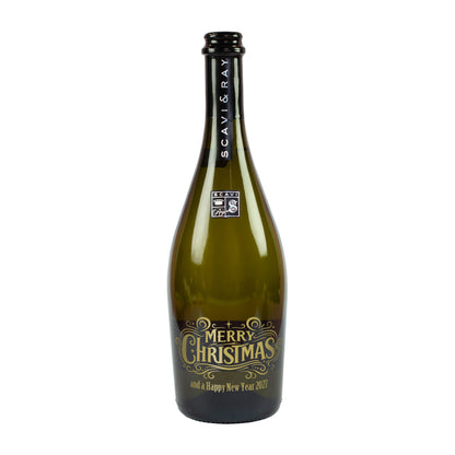 Freigestellte Scavi & Ray Prosecco-Flasche mit Merry-Christmas-Gravur und personalisierbarem Neujahrsgruß