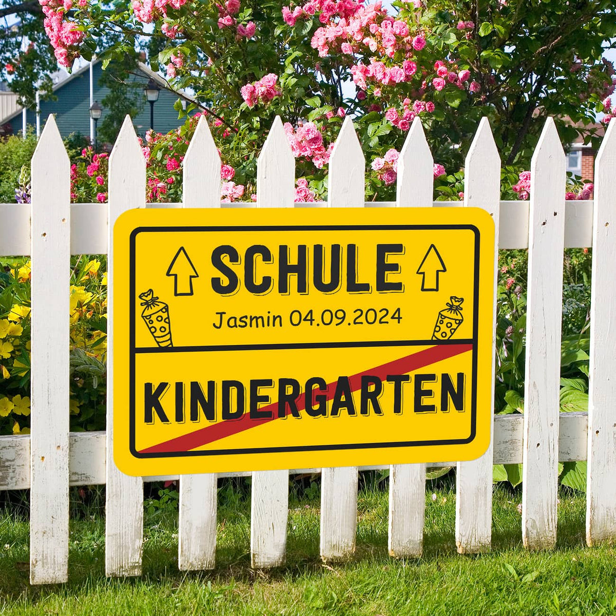 Ortsschild zur Einschulung mit Ihrem Wunschtext - 70 x 50 cm