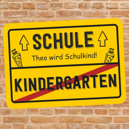 Ortsschild zur Einschulung mit Ihrem Wunschtext - 70 x 50 cm