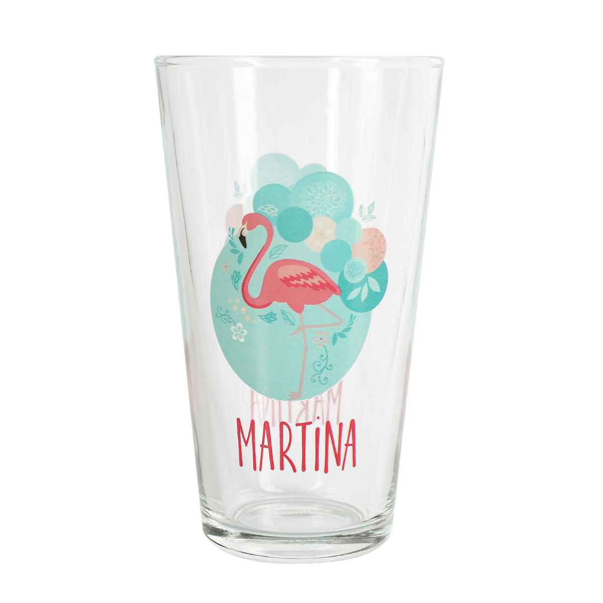 Trinkglas mit Flamingo und Name
