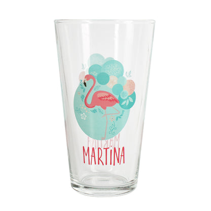 Trinkglas mit Flamingo und Name