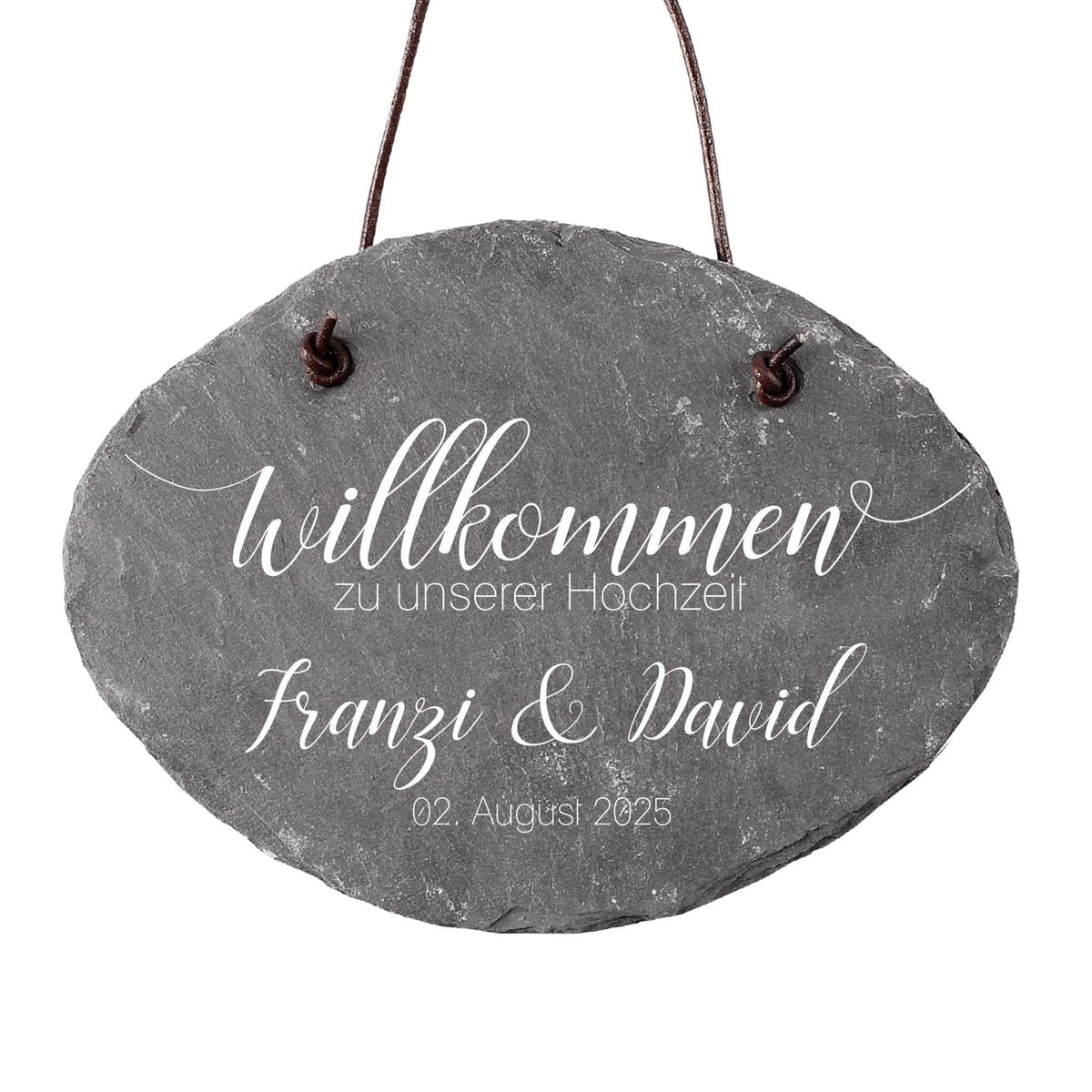 Willkommensschild aus Schiefer zur Hochzeit