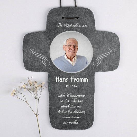 persönliches Foto-Schieferkreuz, 30 x 22 cm - In Gedenken an -